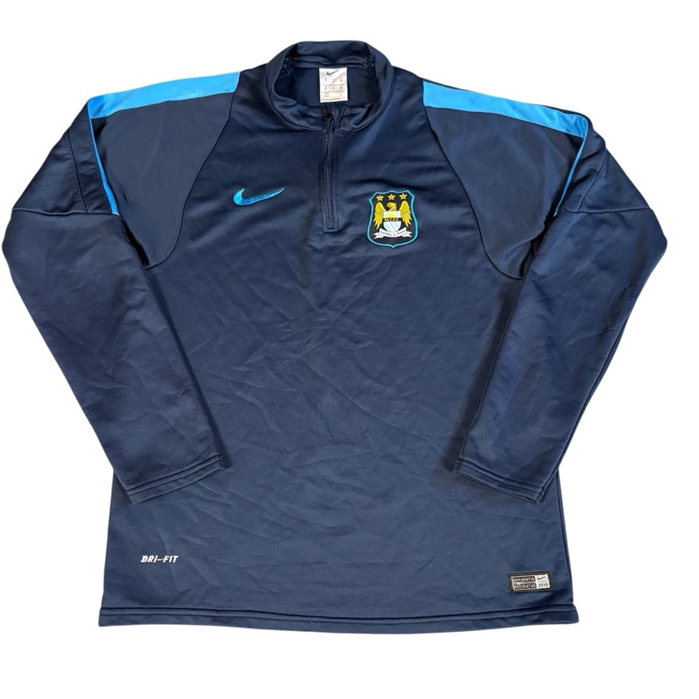Nike Dri-Fit Manchester City Football Soccer 1/4 Zip Track Jacket Blue 2015 Med